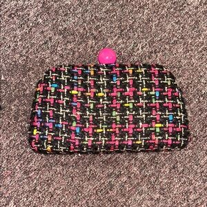 Woven Multicolor Tweed Clutch with Pink Kiss Lock